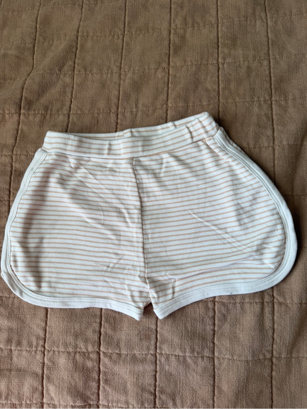 Goumi Striped White and Beige Kids Track Shorts NWOT Viscose From Bamboo